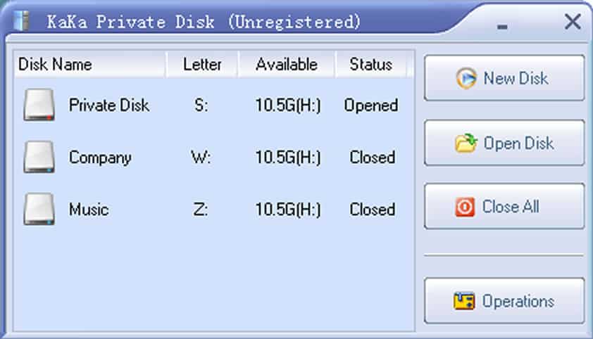 KakaSoft Private Disk interface