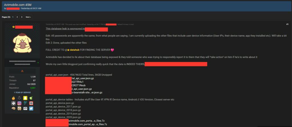 actmobile leaked data