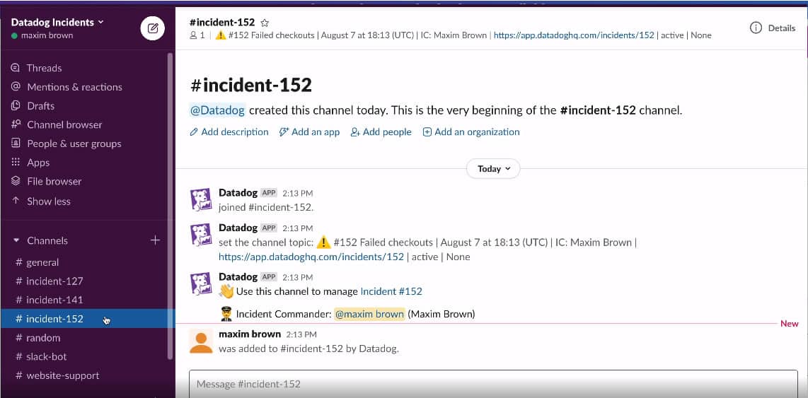 Datadog Incident Management dashboard