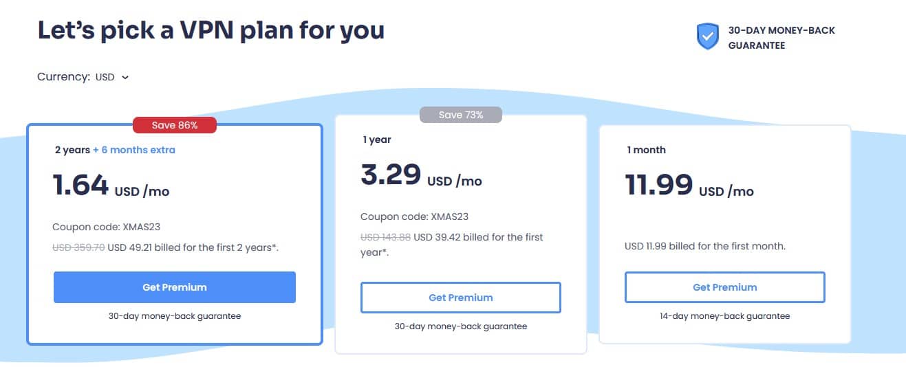 Screenshot of AtlasVPN's pricing page Jan 4 2024