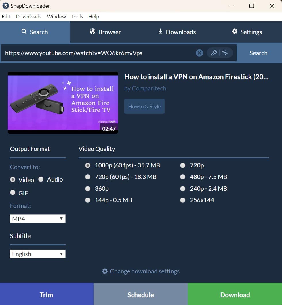 Screenshot of SnapDownloader's interface when downloading a video