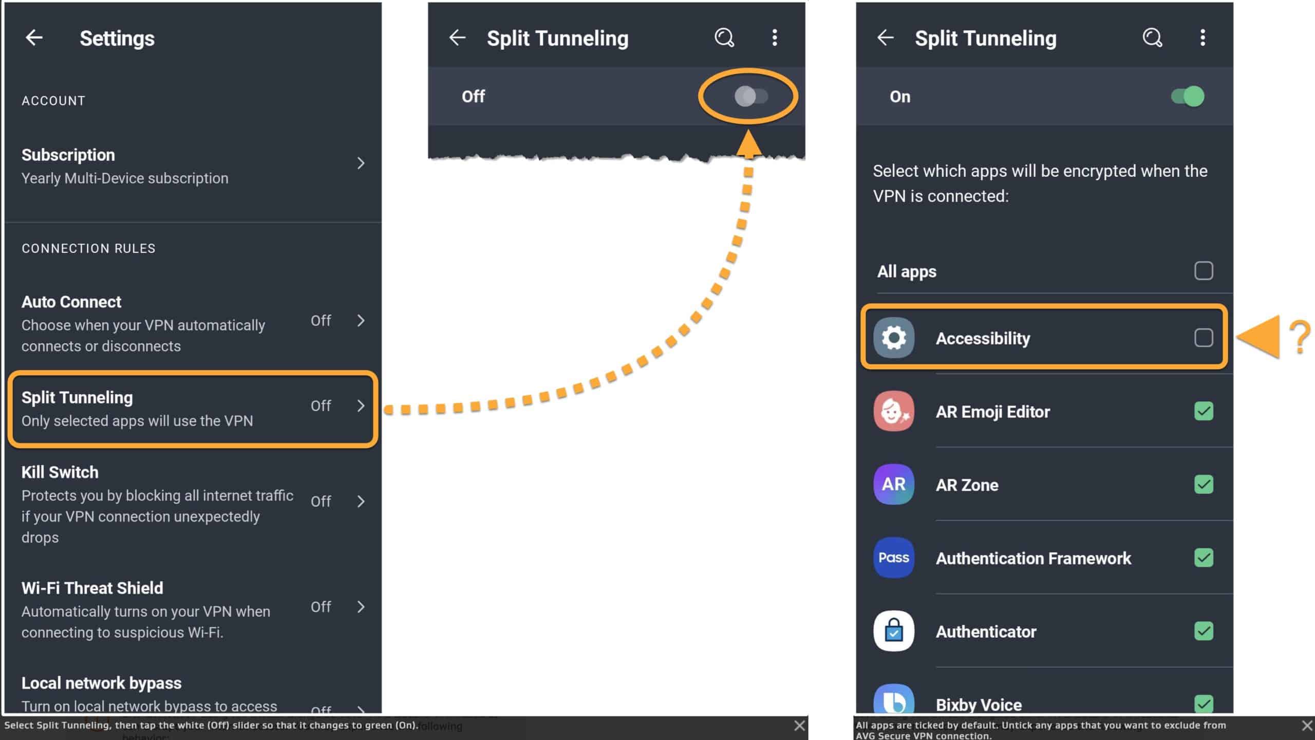 AVG VPN - Android - Split Tunneling