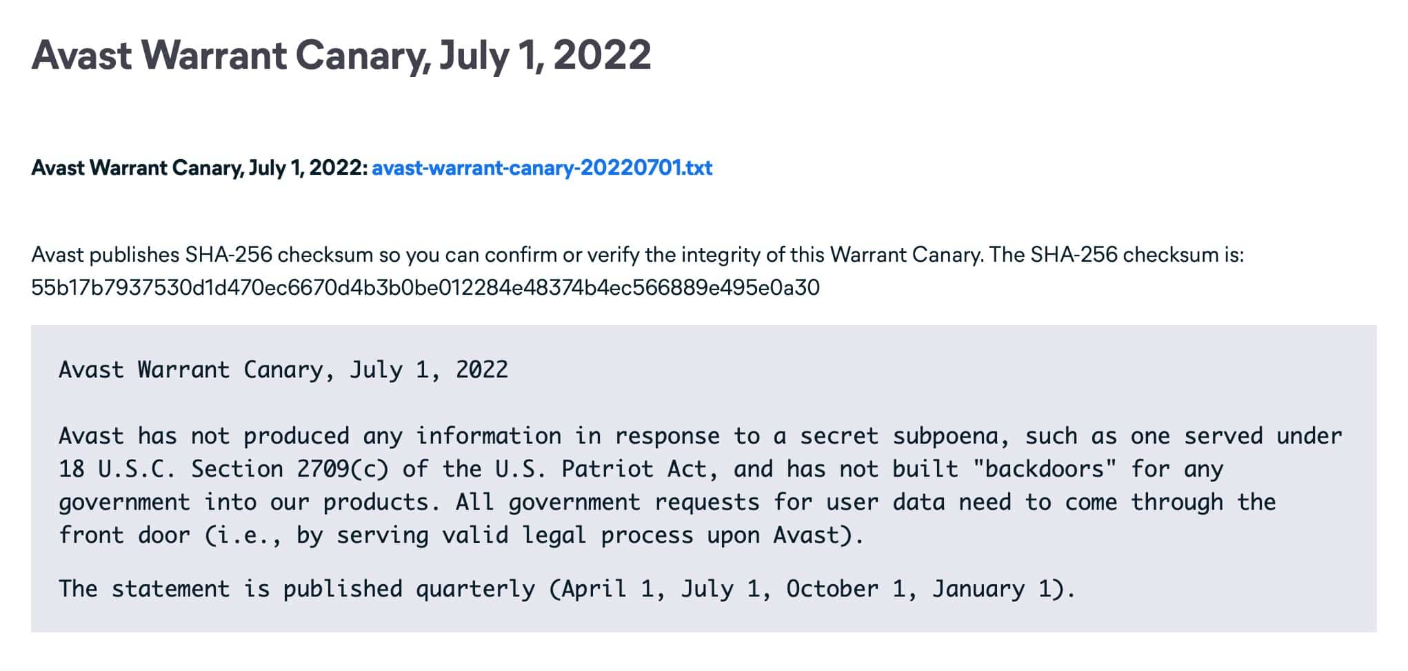 AVG VPN - Warrant Canary