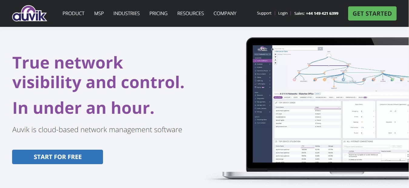 Auvik online home page