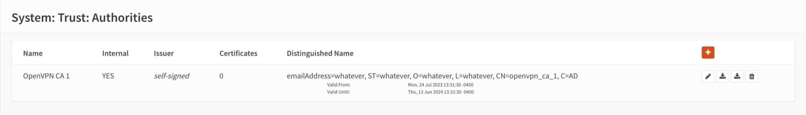 OPNsense - OpenVPN Server - CA Created