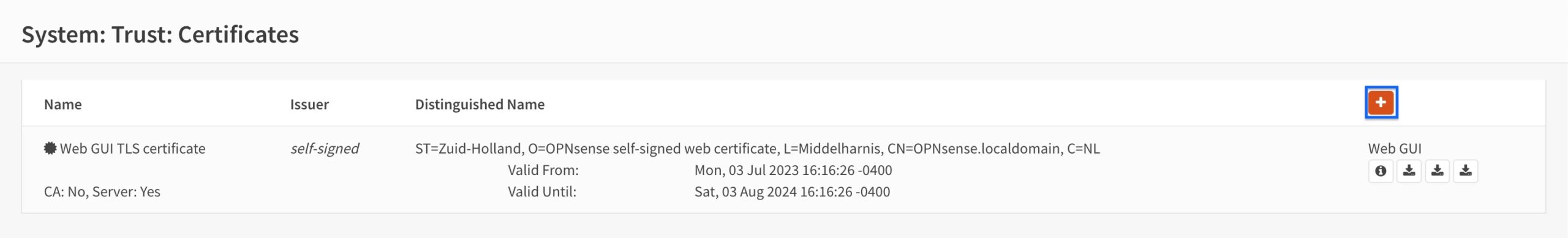 OPNsense - OpenVPN Server - Certificates - Click Plus