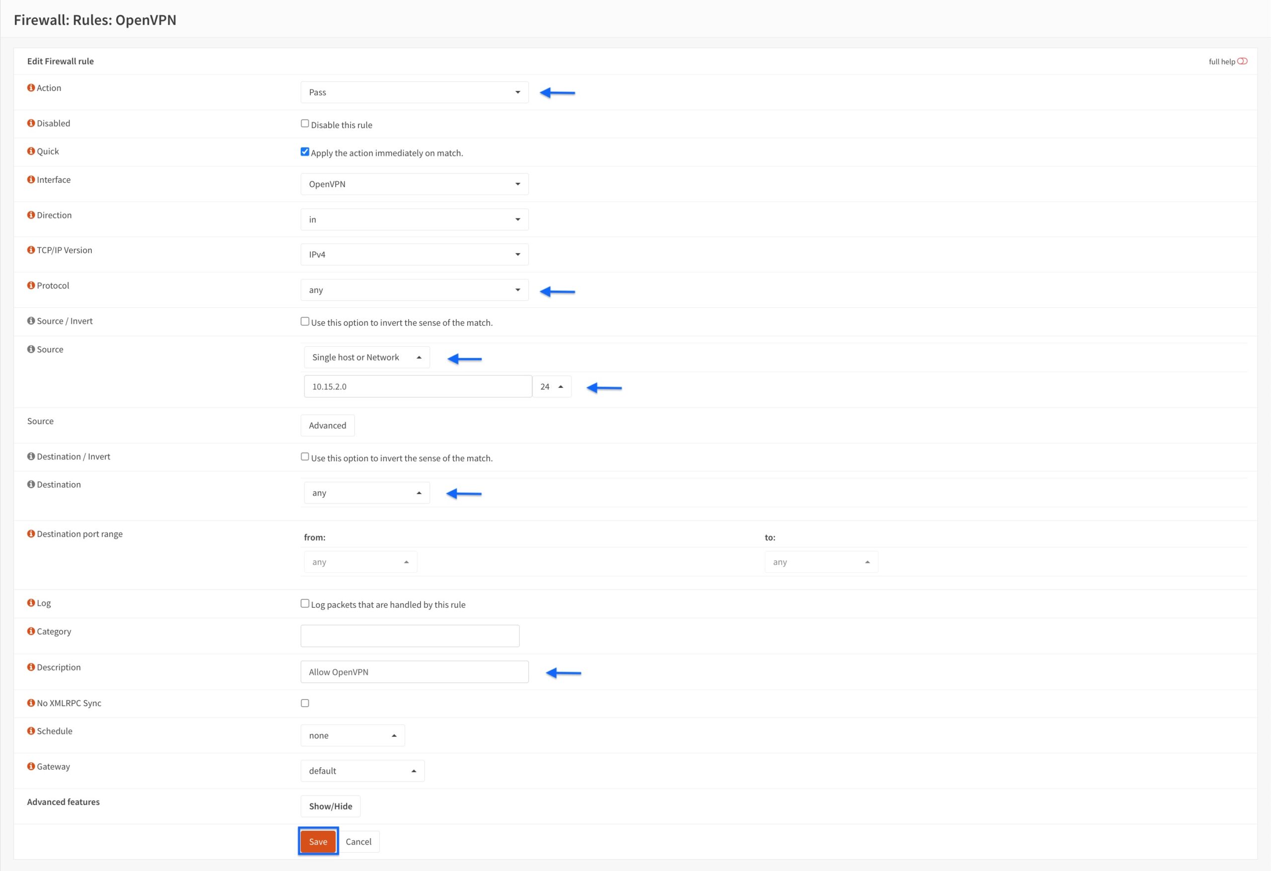 OPNsense - OpenVPN Server - Configure OpenVPN Firewall Rule