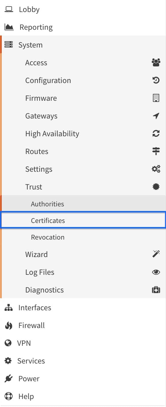 OPNsense - OpenVPN Server - Go To Certificates
