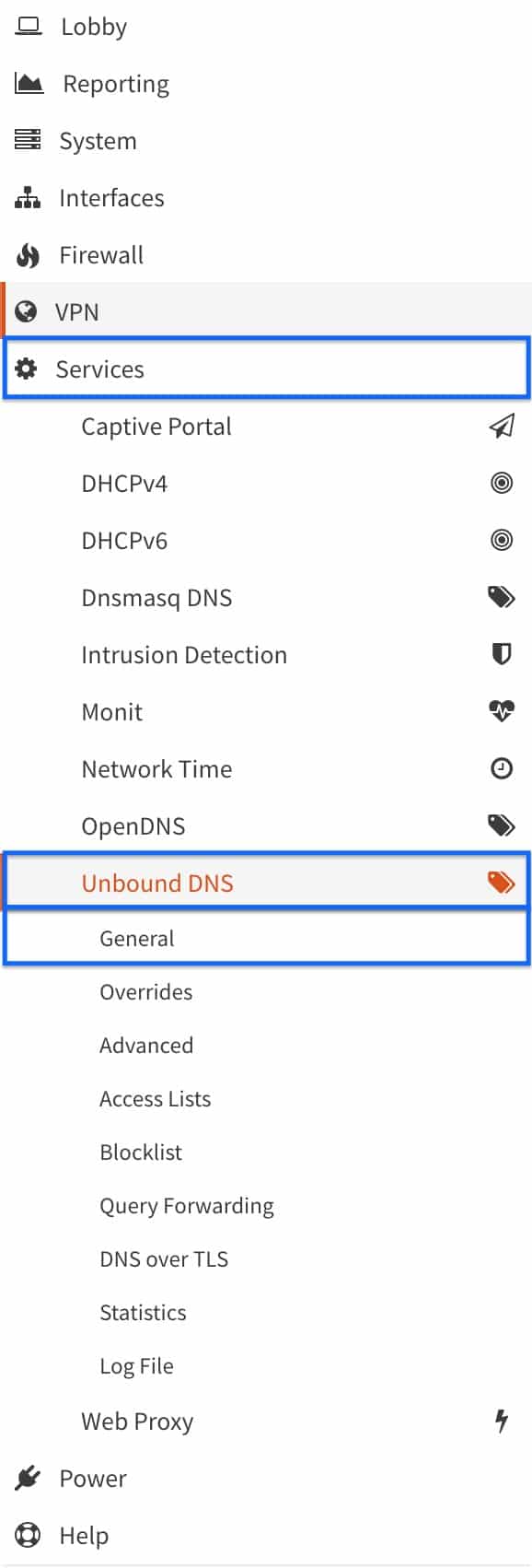 OPNsense - OpenVPN Server - Go To Services_UnboundDNS_General