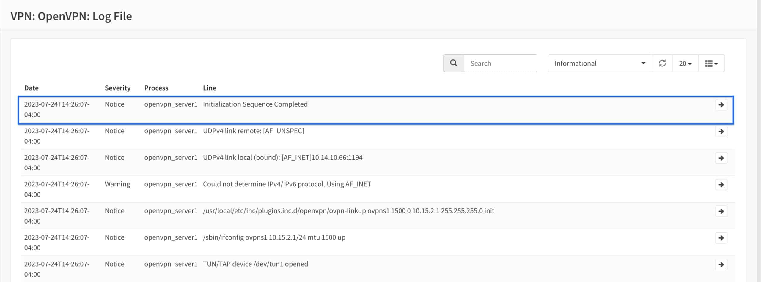 OPNsense - OpenVPN Server - OpenVPN Logs