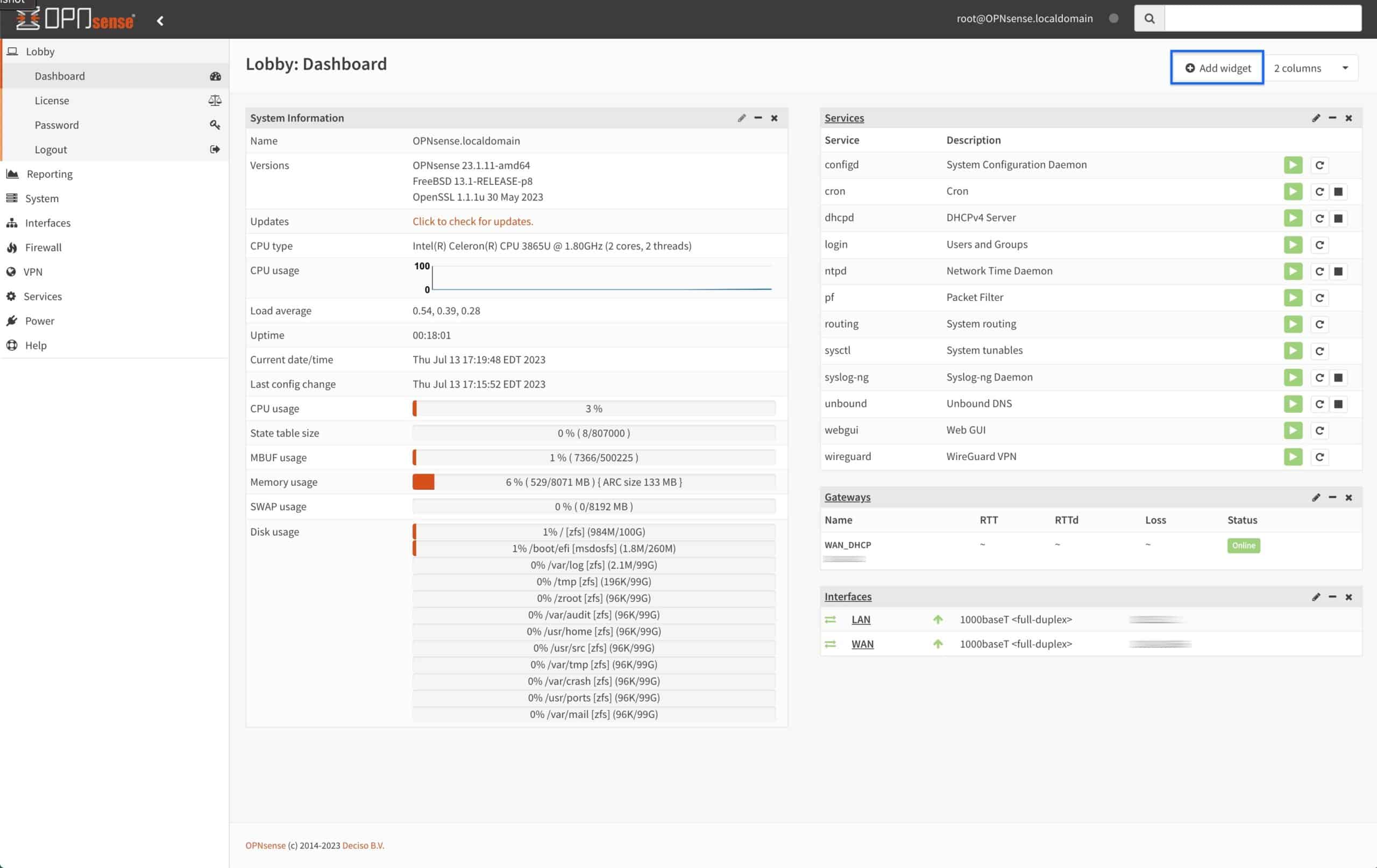 OPNsense - OpenVPN Server - Dashboard - Add Widget