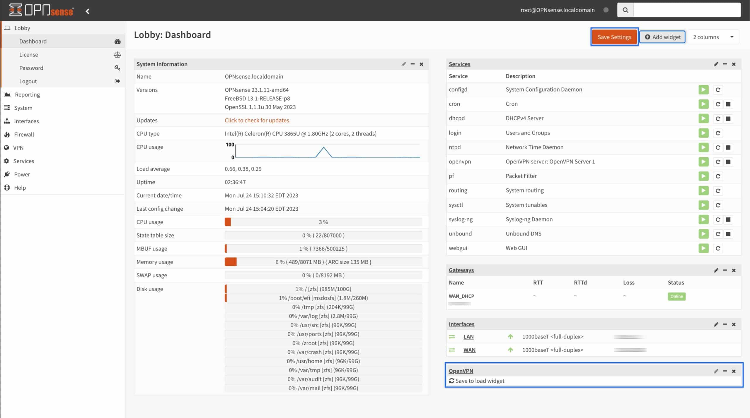 OPNsense - OpenVPN Server - Save OpenVPN Widget