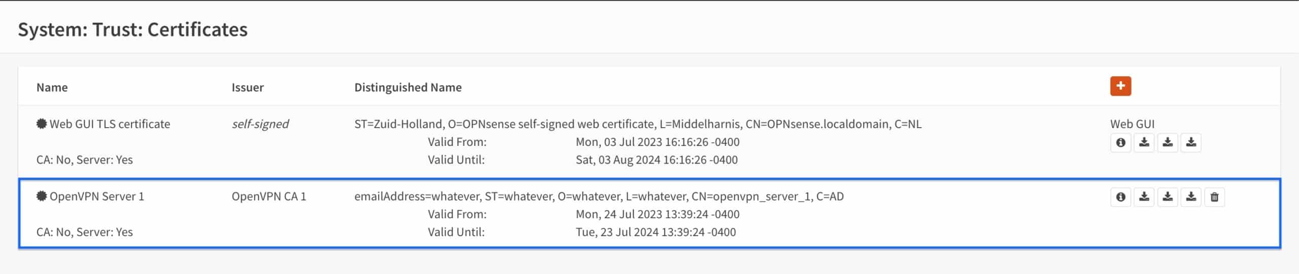 OPNsense - OpenVPN Server - Server Certificate Created