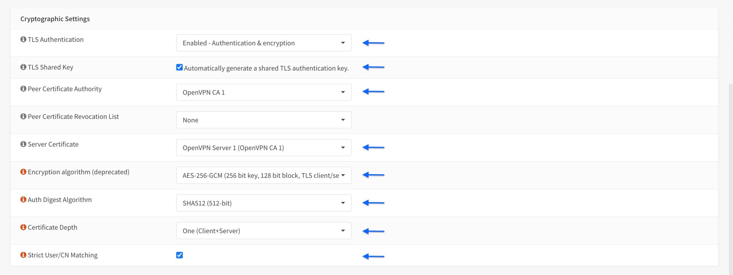 OPNsense - OpenVPN Server - Cryptographic Settings