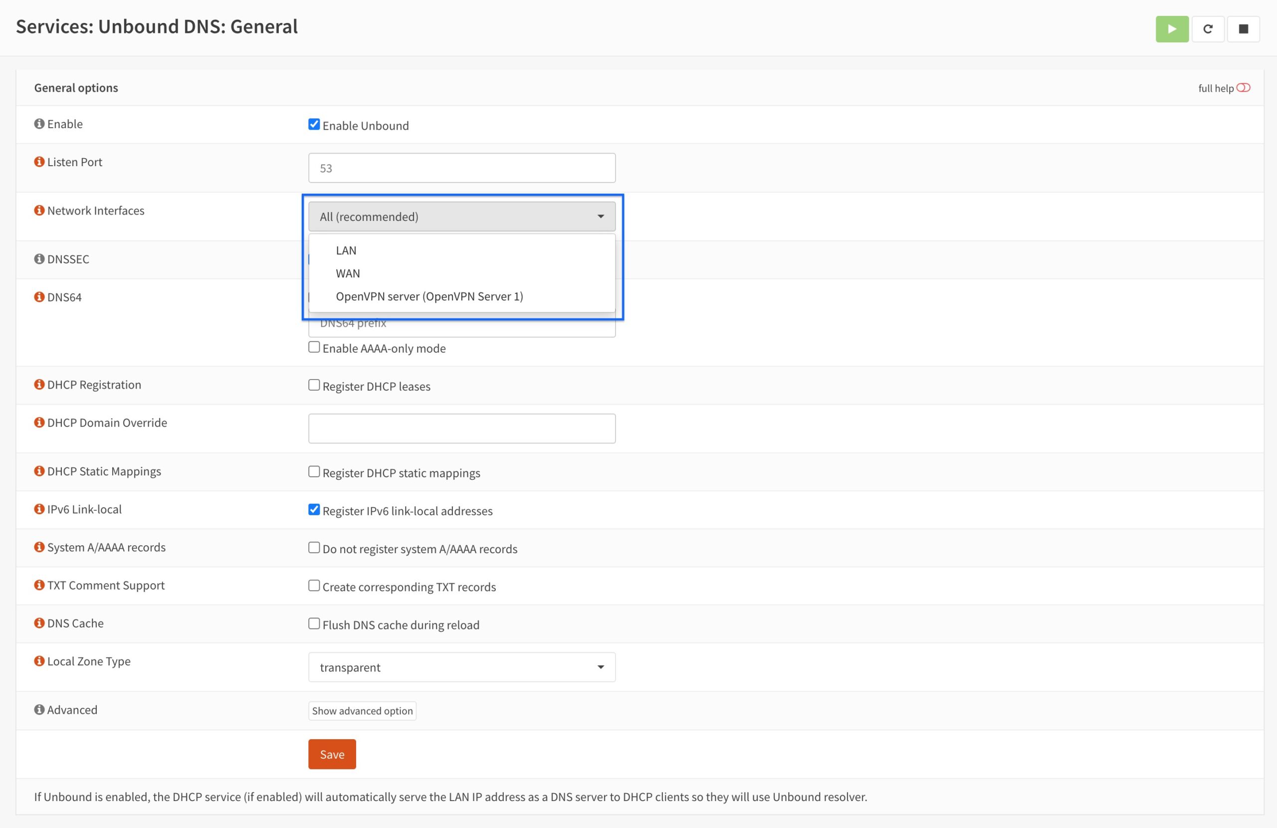 OPNsense - OpenVPN Server - Unbound Interfaces