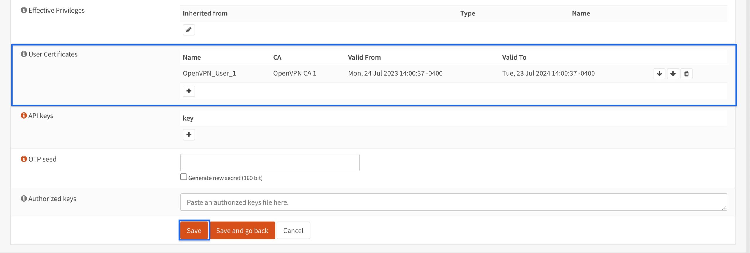 OPNsense - OpenVPN Server - User Certificate Created