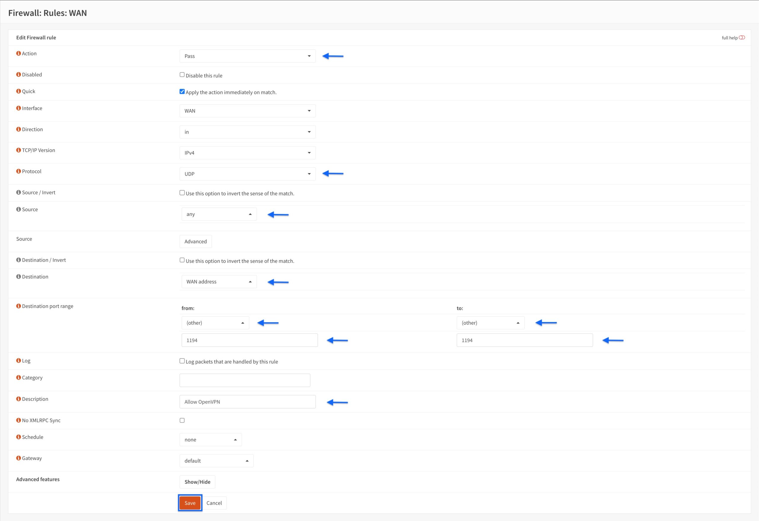 OPNsense - OpenVPN Server - Configure WAN Rule