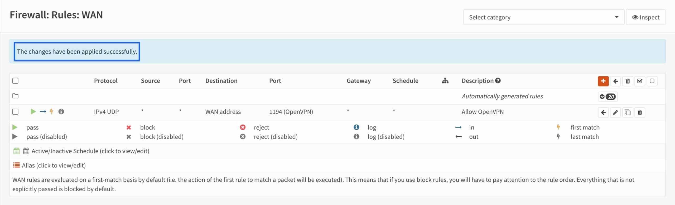 OPNsense - OpenVPN Server - WAN Rule - Changes Applied