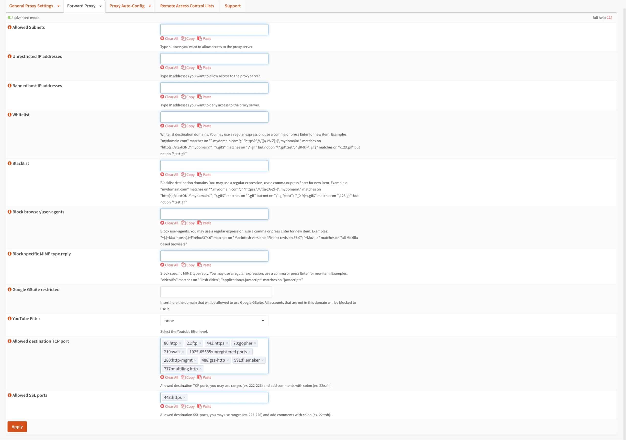 OPNsense - Squid - ACL Settings