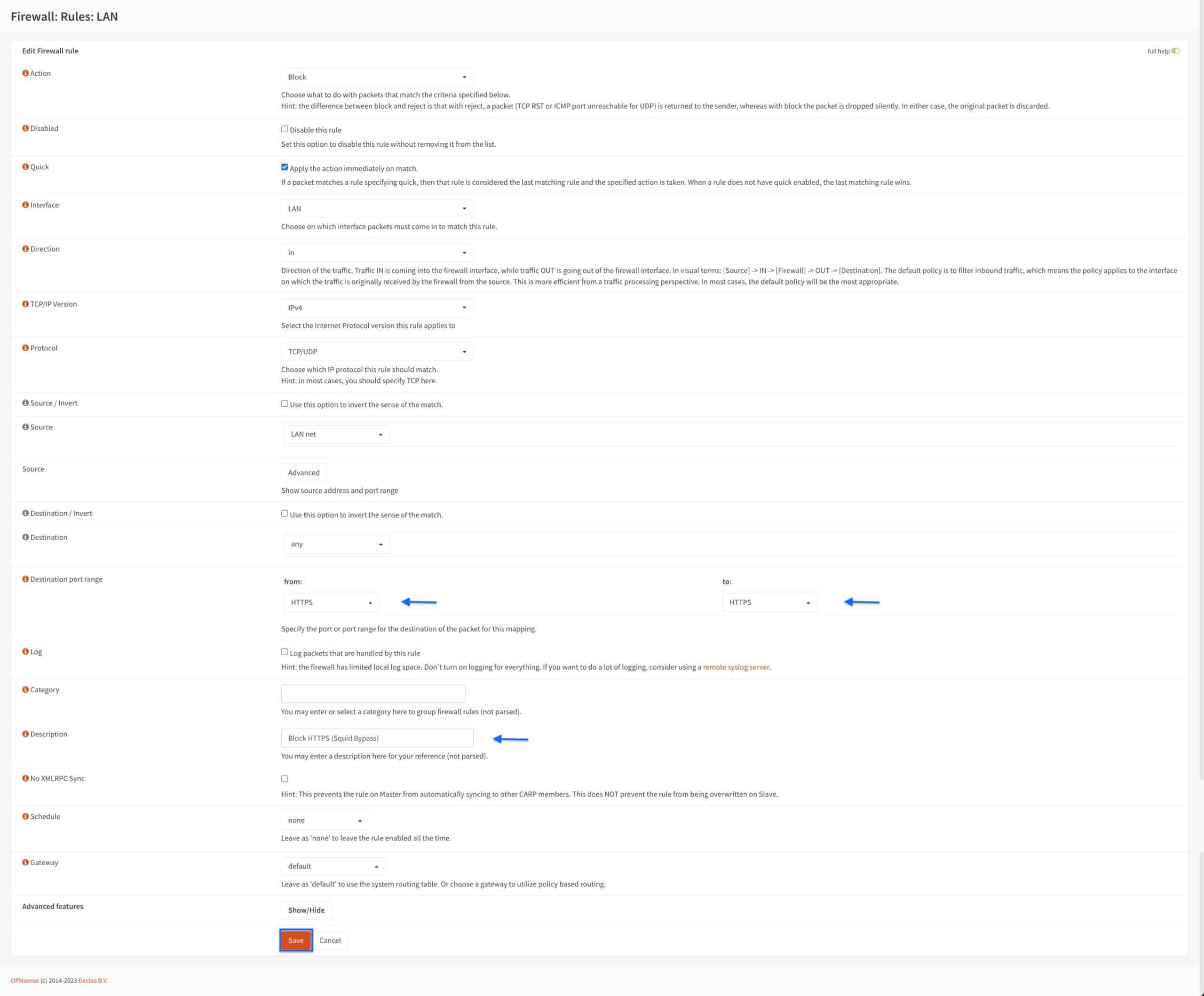OPNsense - Squid - Block HTTPS rule