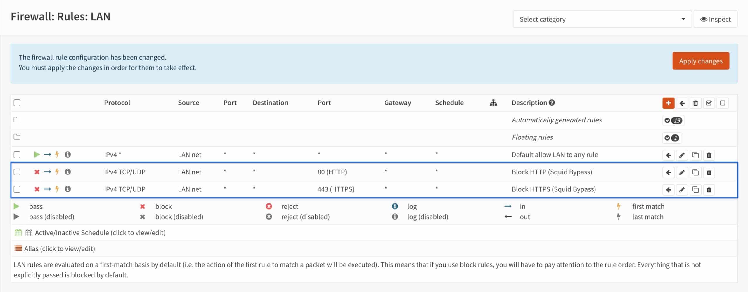 OPNsense - Squid - Block Rules Created