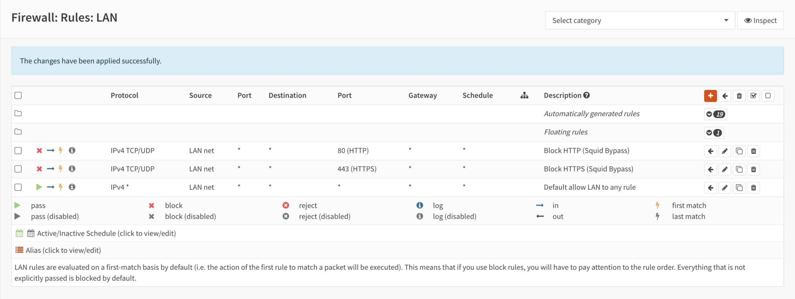 OPNsense - Squid - Firewall Rules - Changes Applied