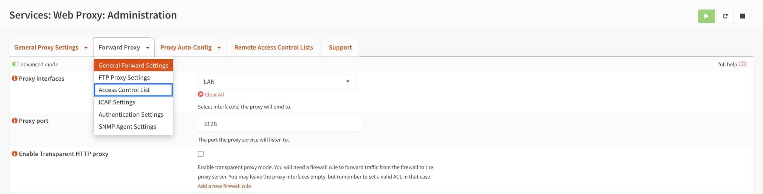 OPNsense - Squid - Access Control Tab