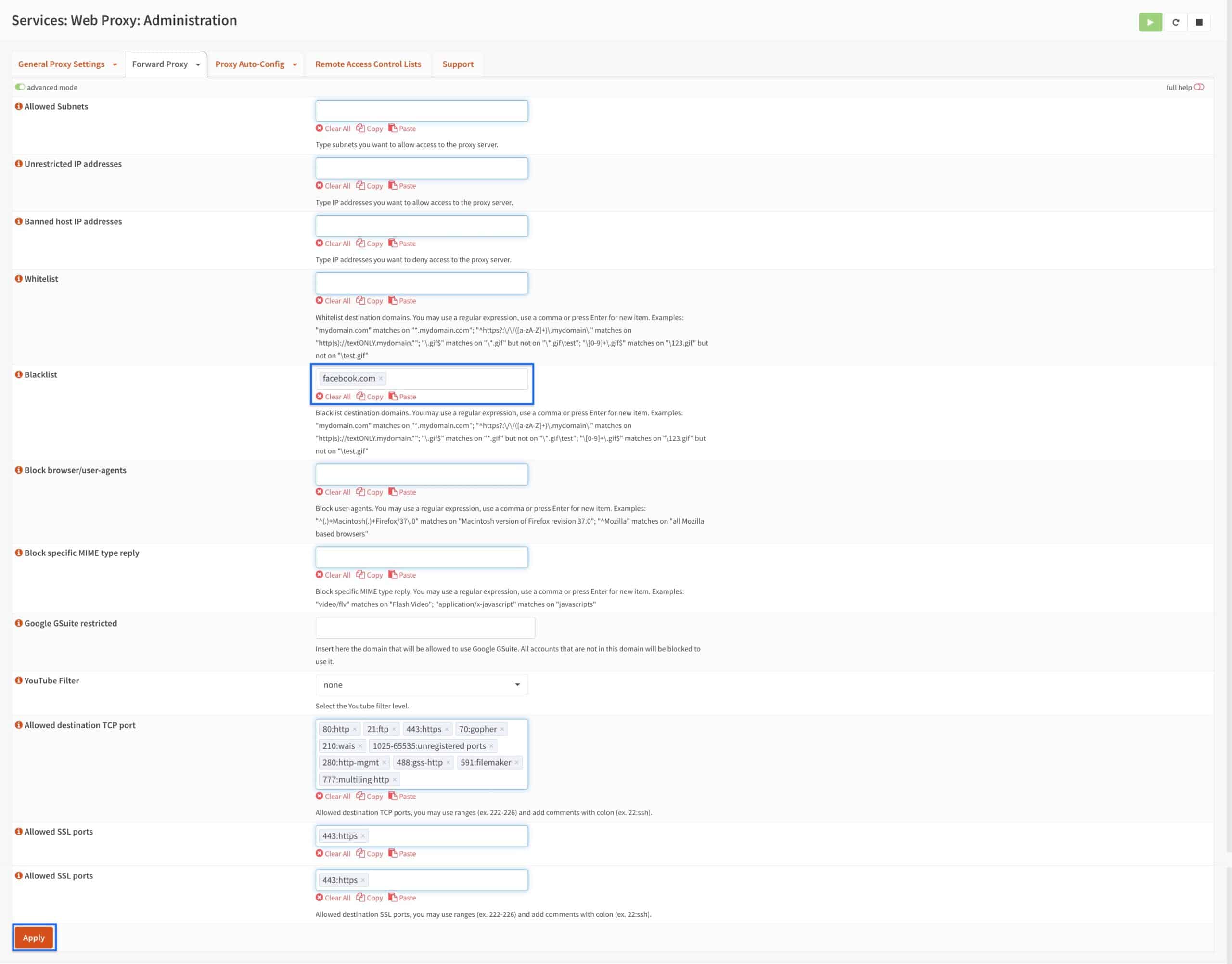 OPNsense - Squid - Block Facebook