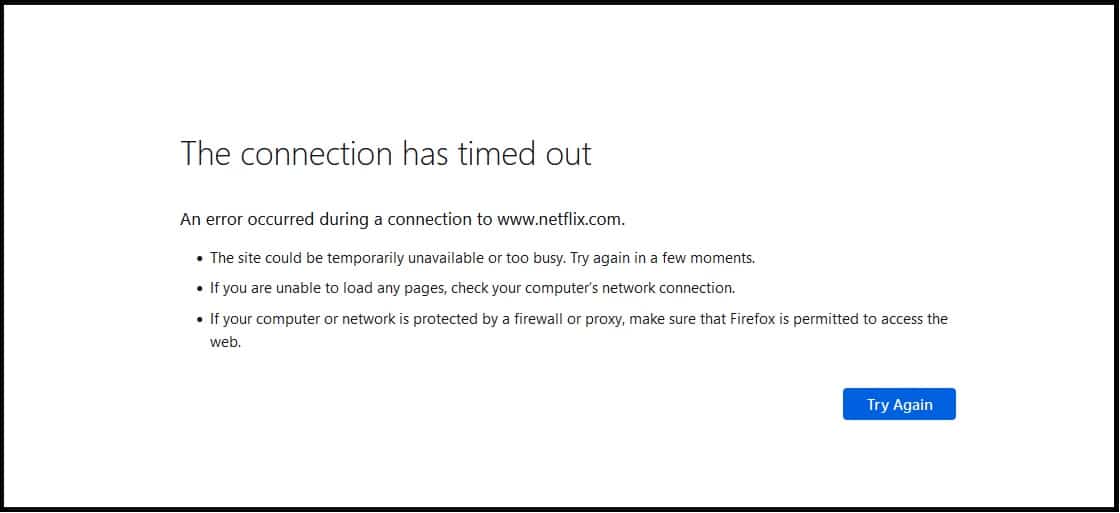 Screenshot of a browser timeout error