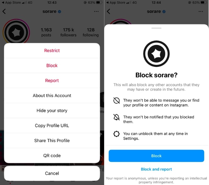Block Instagram company account