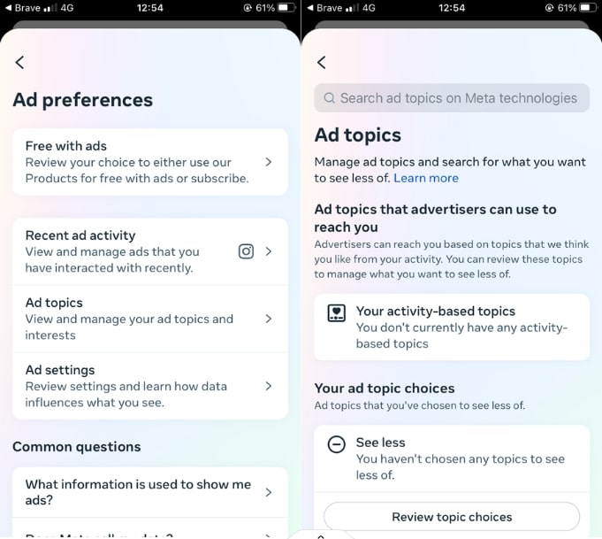Remove Instagram ad topics