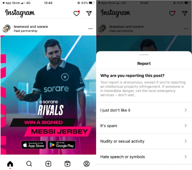 Report Instagram ad