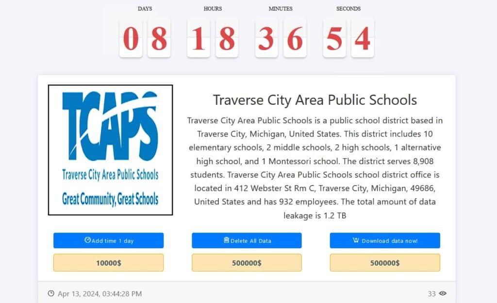traverse city schools medusa ransomware