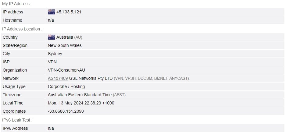 IP leak test.