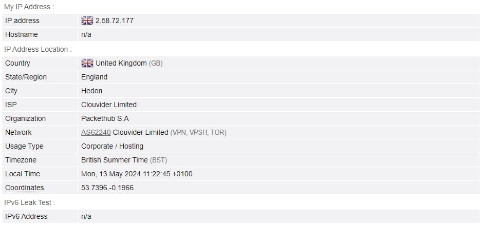 IP leak test.