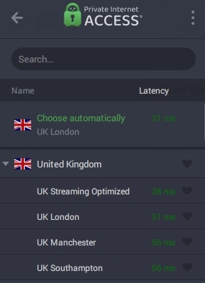 Private Internet Access UK servers.
