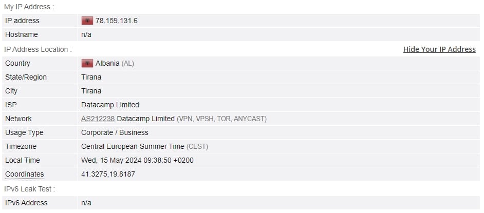 IP leak test.