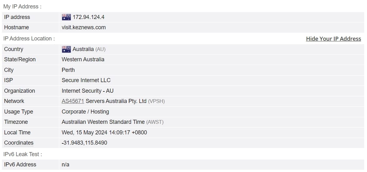 IP leak test.