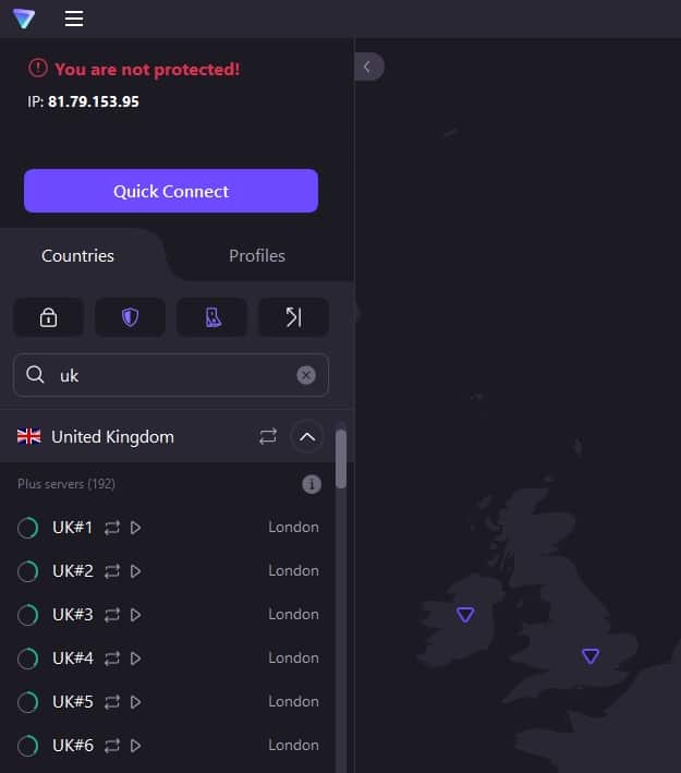 ProtonVPN UK servers.