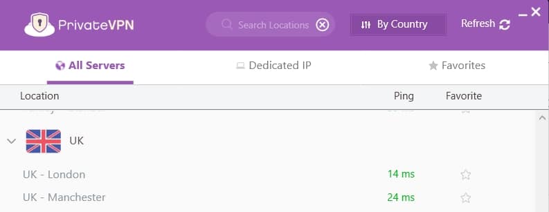 PrivateVPN UK servers.
