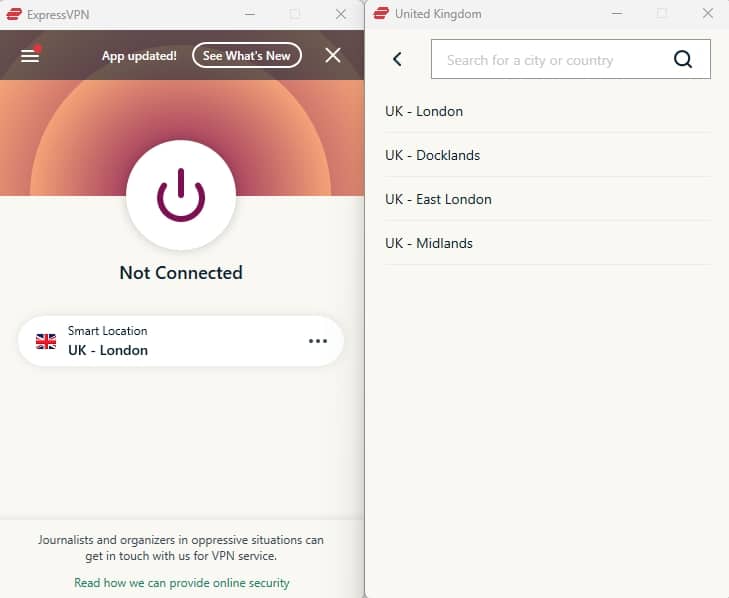 ExpressVPN servers in the UK.