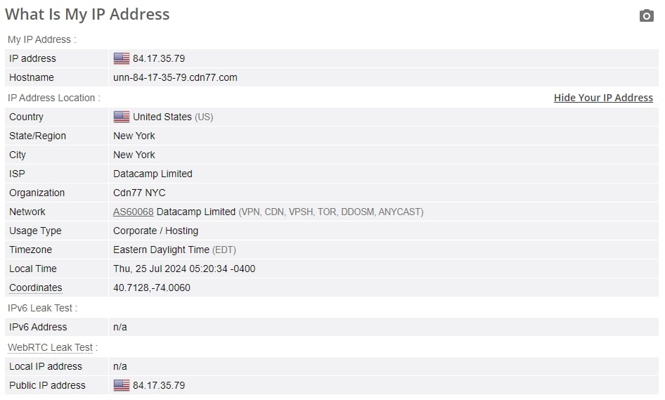 IP leak test.