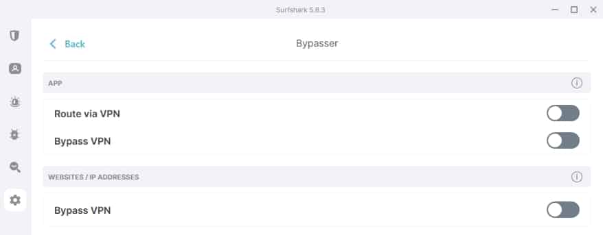 The Surfshark Bypasser feature