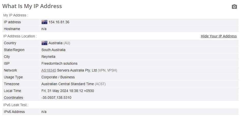 CyberGhost IP leak test.