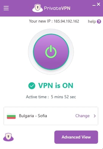 PrivateVPN's simplified dashboard.