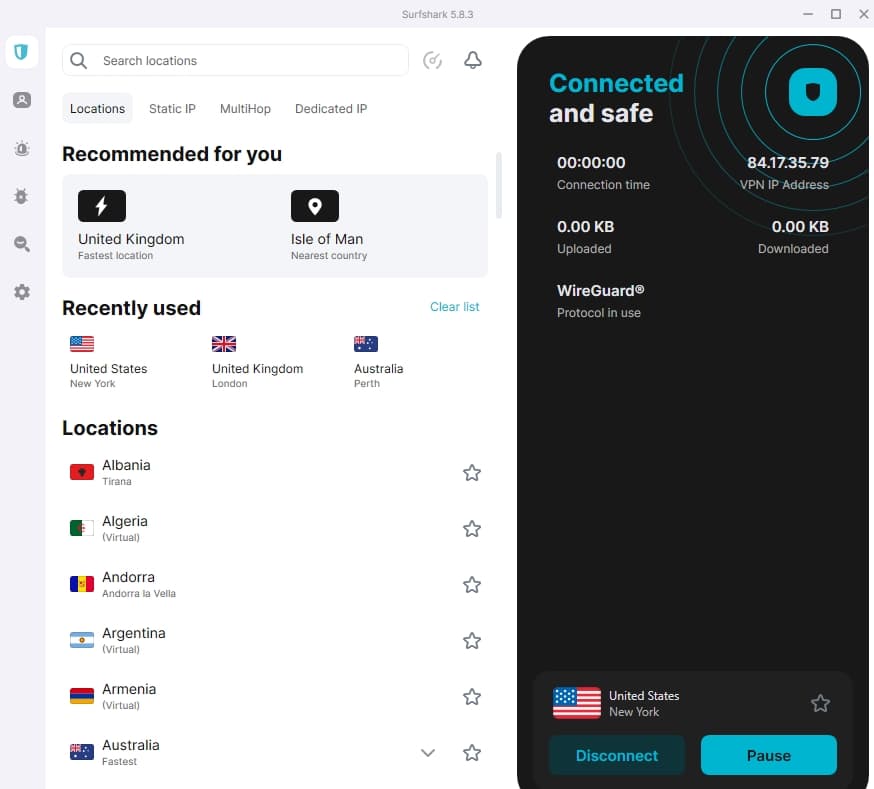 Surfshark dashboard