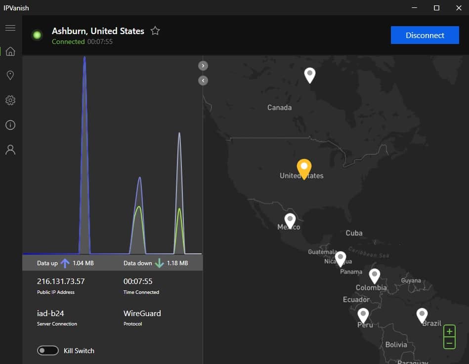 The IPVanish dashboard
