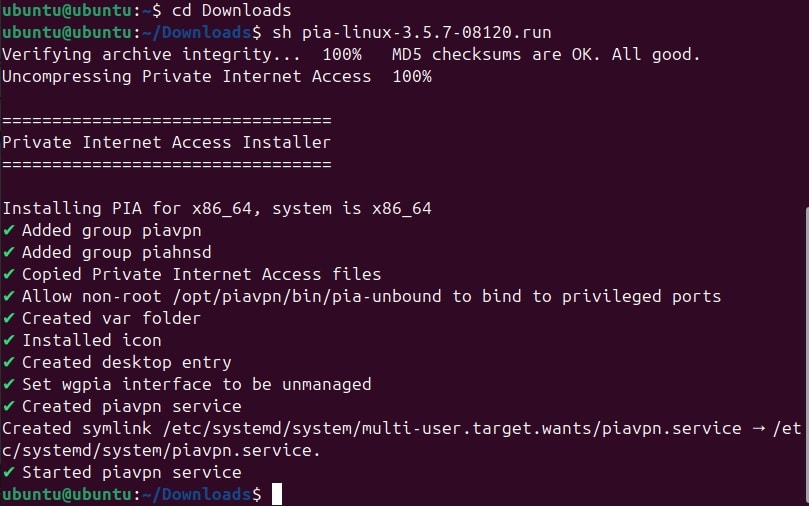 Installer l'application PIA est très facile.