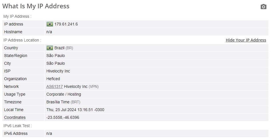 ExpressVPN IP leak test.