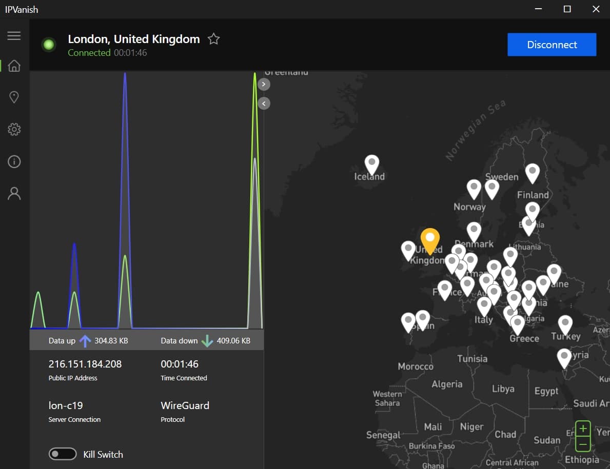 The IPVanish dashboard